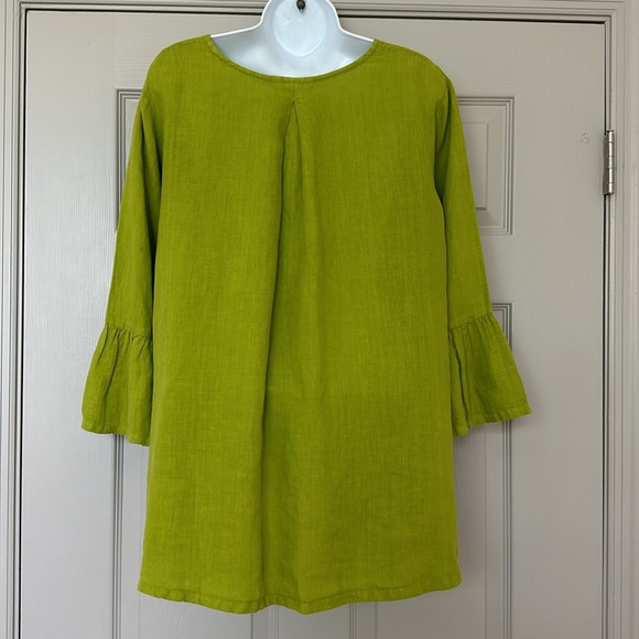 Bryn Walker Fran Linen Round Neck Ruffle 3/4 Bell Sleeve Top Tunic - Picture 6 of 11